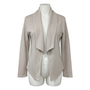 Champion Womens Cardigan Light Beige Shawl Collar Drapey Open Front Cotton Blend